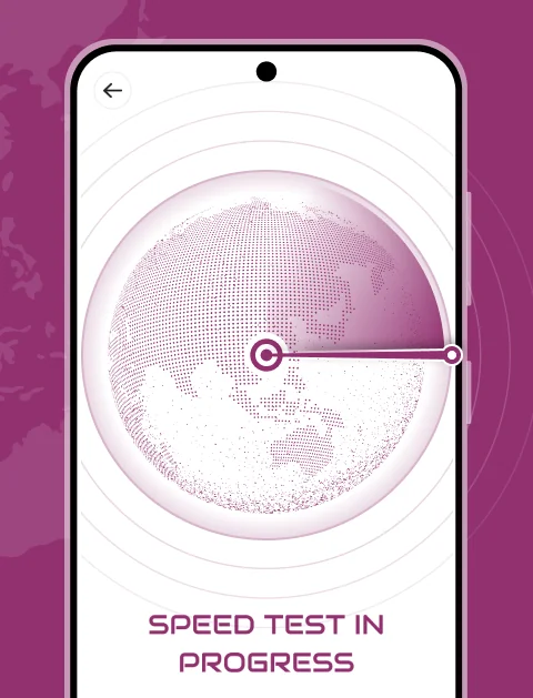 Speed test in progress on a globe visualisation